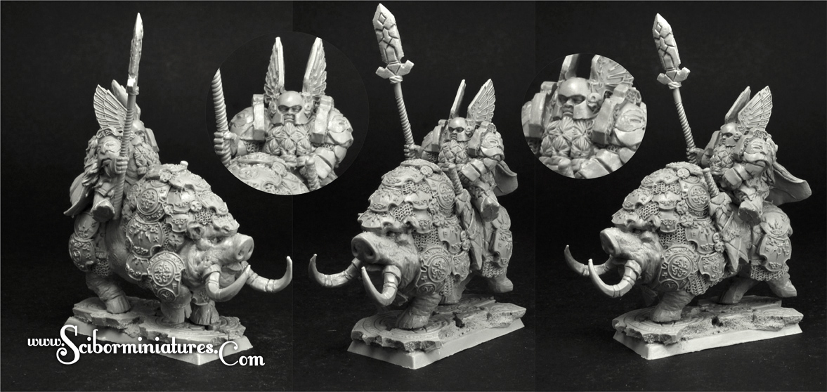 Scibor Miniatures 28mm/30mm Dwarf Lord Jabraem on War Boar 